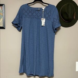 Women's Slate Blue Eyelet Hem & Thread Dress